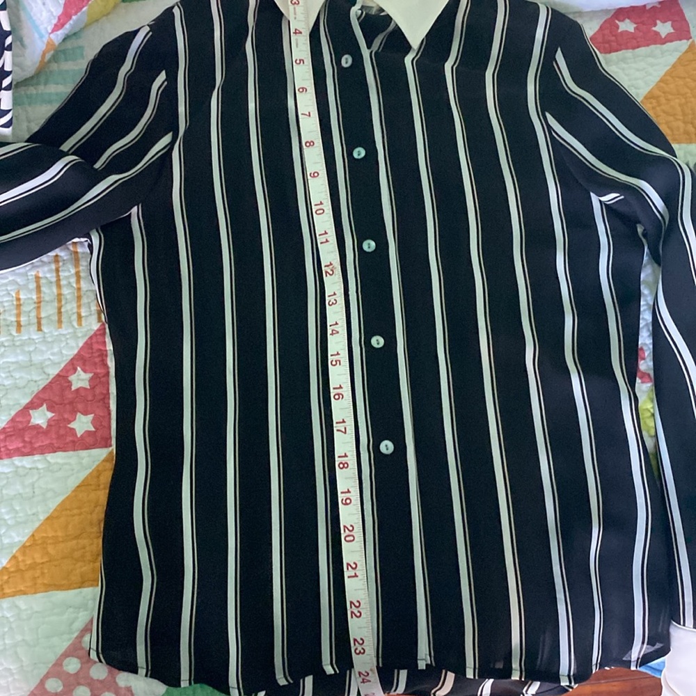 Kate Hill silk blouse, black with white vertical stripes, worn once - Picture 6 of 8